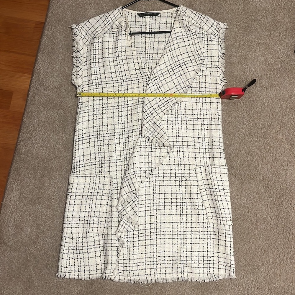 Zara Tweed Asymmetric Ruffle Dress V Neck Pockets - Picture 9 of 9